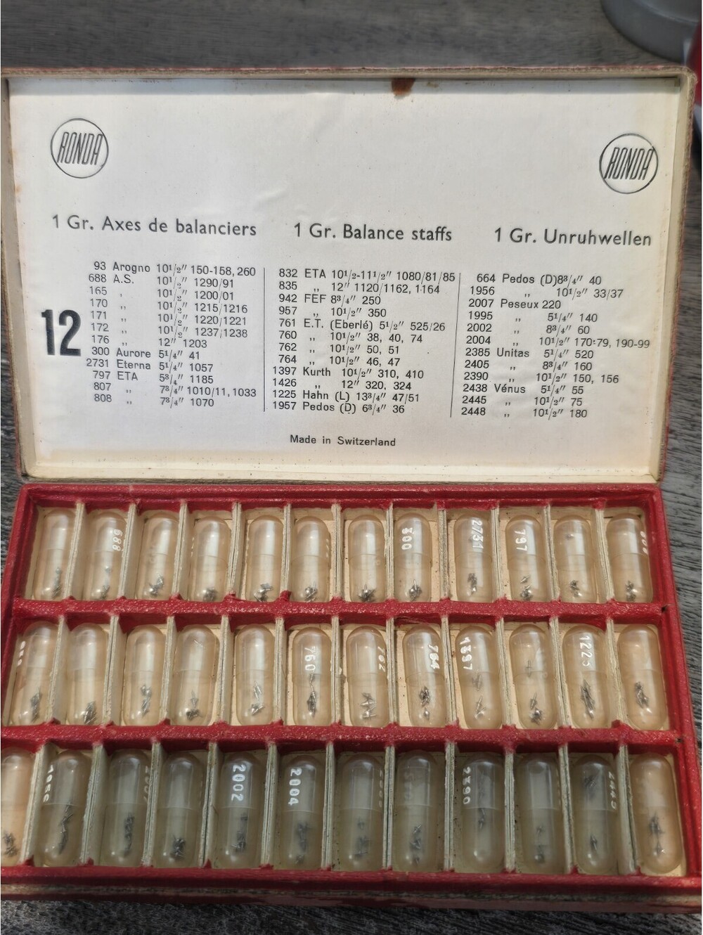 Vtg Ronda Balance Staffs Asst. Box No. 12 Watchmaker NOS